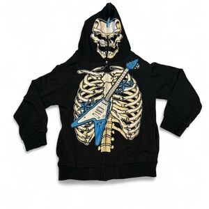 Kids Skeleton Hoodie with Blue Guitar Design